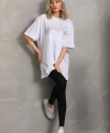 Unisex Taş Desenli Oversize T-Shirt - Beyaz