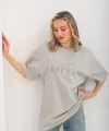 Unisex Taş Desenli Oversize T-Shirt - Gri