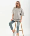 Unisex Taş Desenli Oversize T-Shirt - Gri