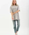 Unisex Taş Desenli Oversize T-Shirt - Gri