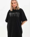 Unisex Taş Desenli Oversize T-Shirt - Siyah