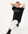 Unisex Taş Desenli Oversize T-Shirt - Siyah
