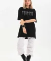 Unisex Taş Desenli Oversize T-Shirt - Siyah
