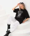 Unisex Taş Desenli Oversize T-Shirt - Siyah