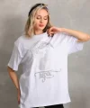 Unisex Taş Desenli Oversize Thirt  Beyaz