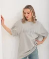 Unisex Taş Desenli Oversize Thirt  Gri