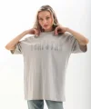 Unisex Taş Desenli Oversize Thirt  Gri