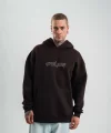 Unisex Üç İplik Kapşonlu Nakışlı SweatShirt - Kahve