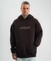 Unisex Üç İplik Kapşonlu Nakışlı SweatShirt - Kahve
