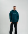 Unisex Üç İplik Kapşonlu Nakışlı SweatShirt - Koyu Deniz Yeşili