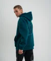 Unisex Üç İplik Kapşonlu Nakışlı SweatShirt - Koyu Deniz Yeşili