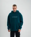 Unisex Üç İplik Kapşonlu Nakışlı SweatShirt - Koyu Deniz Yeşili
