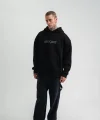 Unisex Üç İplik Kapşonlu Nakışlı SweatShirt - Siyah