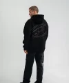 Unisex Üç İplik Kapşonlu Nakışlı SweatShirt - Siyah