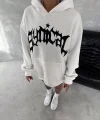 Unisex Üç İplik Kapüşonlu Baskılı SweatShirt - Beyaz