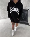 Unisex Üç İplik Kapüşonlu Baskılı SweatShirt - Siyah