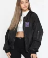 Kadın Wild One Baskılı Bomber Mont – Siyah Renk, Oversize Rahat Kalıp, Fermuarlı, Cepli, Günlük Şık Kapitone Mont - Siyah