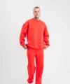 Unisex Uzun Kol Bisiklet Yaka Yıkamalı Eşofman Takım - Kırmızı