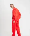 Unisex Uzun Kol Bisiklet Yaka Yıkamalı Eşofman Takım - Kırmızı