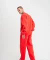 Unisex Uzun Kol Bisiklet Yaka Yıkamalı Eşofman Takım - Kırmızı