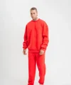 Unisex Uzun Kol Bisiklet Yaka Yıkamalı Eşofman Takım - Kırmızı