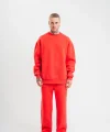 Unisex Uzun Kol Bisiklet Yaka Yıkamalı Eşofman Takım - Kırmızı