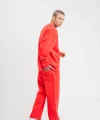 Unisex Uzun Kol Bisiklet Yaka Yıkamalı Eşofman Takım - Kırmızı