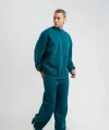 Unisex Uzun Kol Bisiklet Yaka Yıkamalı Eşofman Takım - Koyu Deniz Yeşili