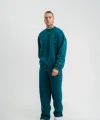 Unisex Uzun Kol Bisiklet Yaka Yıkamalı Eşofman Takım - Koyu Deniz Yeşili