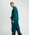 Unisex Uzun Kol Bisiklet Yaka Yıkamalı Eşofman Takım - Koyu Deniz Yeşili