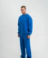 Unisex Uzun Kol Bisiklet Yaka Yıkamalı Eşofman Takım - Mavi