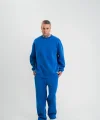 Unisex Uzun Kol Bisiklet Yaka Yıkamalı Eşofman Takım - Mavi