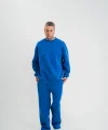 Unisex Uzun Kol Bisiklet Yaka Yıkamalı Eşofman Takım - Mavi