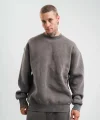 Unisex Uzun Kol Bisiklet Yaka Yıkamalı SweatShirt - Füme