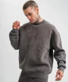 Unisex Uzun Kol Bisiklet Yaka Yıkamalı SweatShirt - Füme