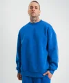 Unisex Uzun Kol Bisiklet Yaka Yıkamalı SweatShirt - Mavi