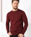 Unisex Uzun Kol Biskilet Yaka Dokuma Triko - Bordo