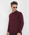 Unisex Uzun Kol Biskilet Yaka Dokuma Triko - Bordo
