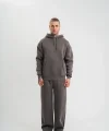Unisex Uzun Kol Kapşonlu Eşofman Takım - Füme