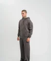 Unisex Uzun Kol Kapşonlu Eşofman Takım - Füme
