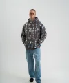 Unisex Uzun Kol Kapşonlu Pano Baskılı SweatShirt - Füme