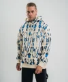 Unisex Uzun Kol Kapşonlu Pano Baskılı SweatShirt - Krem