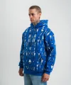 Unisex Uzun Kol Kapşonlu Pano Baskılı SweatShirt - Mavi