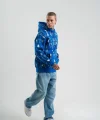 Unisex Uzun Kol Kapşonlu Pano Baskılı SweatShirt - Mavi