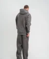 Unisex Uzun Kol Kapşonlu Yıkamalı Eşofman Takım - Füme