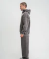 Unisex Uzun Kol Kapşonlu Yıkamalı Eşofman Takım - Füme