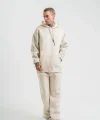 Unisex Uzun Kol Kapşonlu Yıkamalı Eşofman Takım - Krem