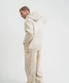 Unisex Uzun Kol Kapşonlu Yıkamalı Eşofman Takım - Krem