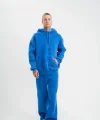 Unisex Uzun Kol Kapşonlu Yıkamalı Eşofman Takım - Mavi