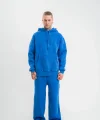 Unisex Uzun Kol Kapşonlu Yıkamalı Eşofman Takım - Mavi